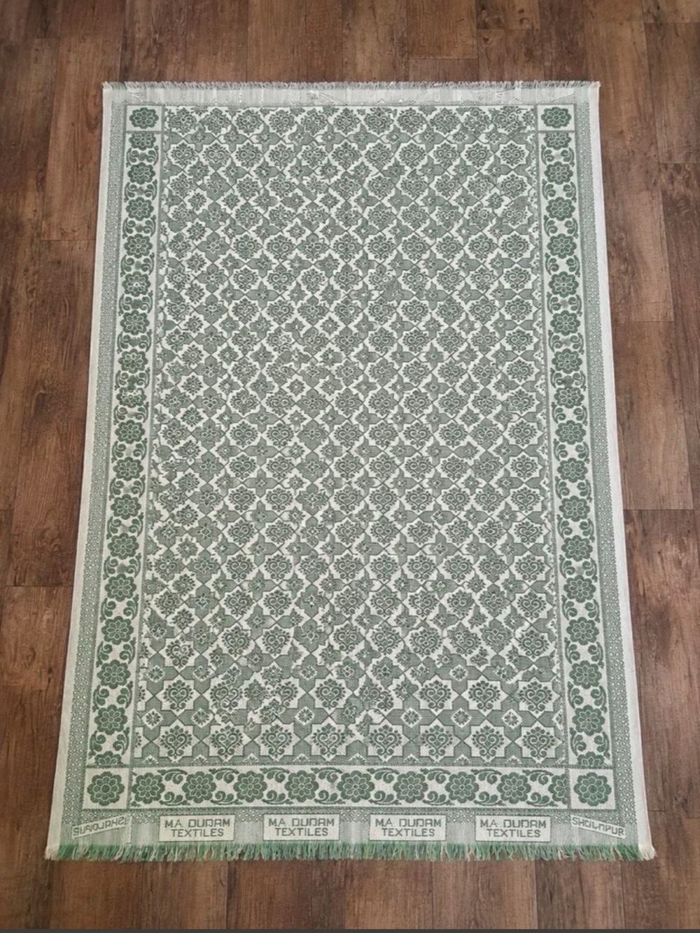 Vintage Indian Solapuri Chaddar Cotton Jacquard Sage Green and white Table cloth